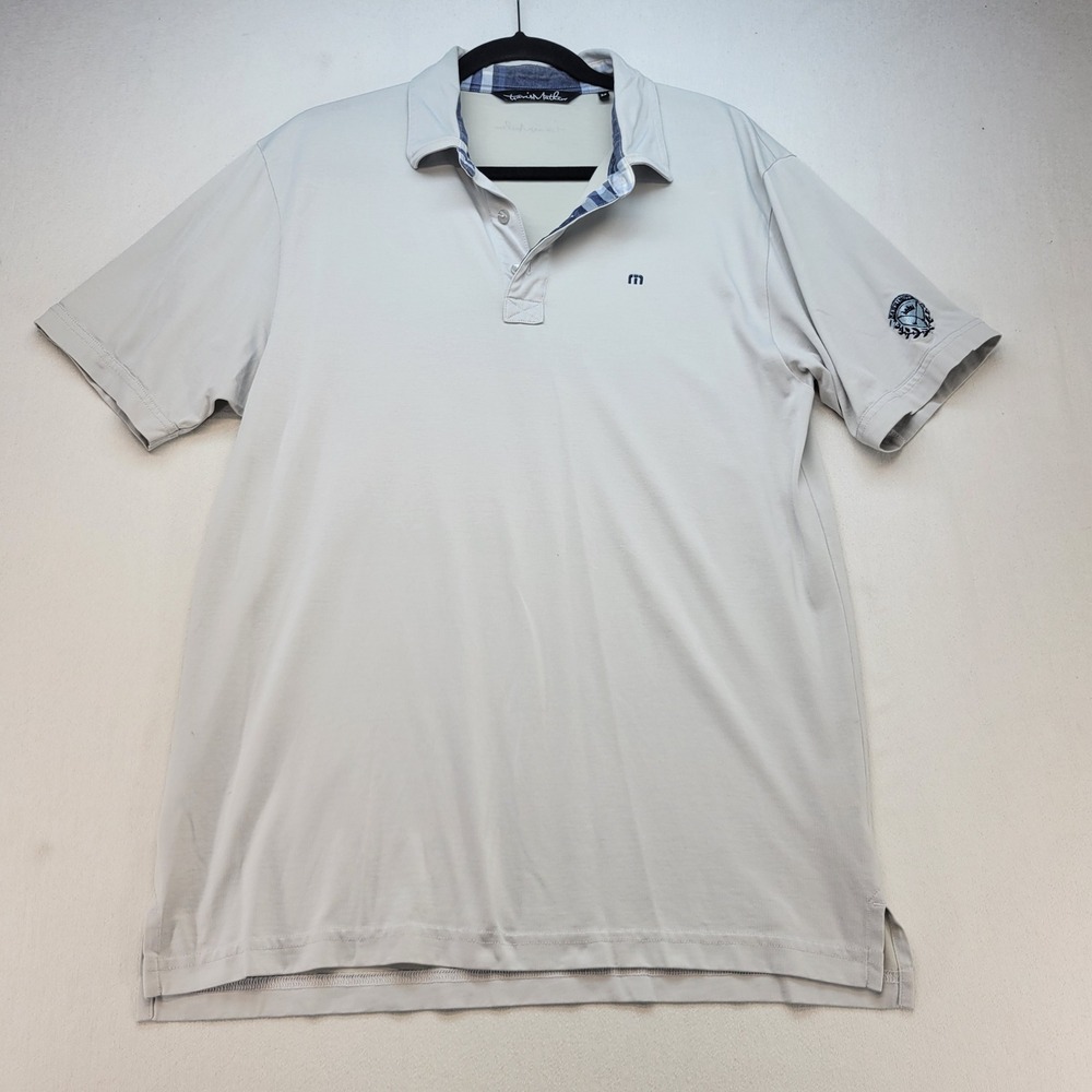 TravisMathew Polo Shirt Mens Medium Gray Golf Pima Cotton Blend Crest Logo